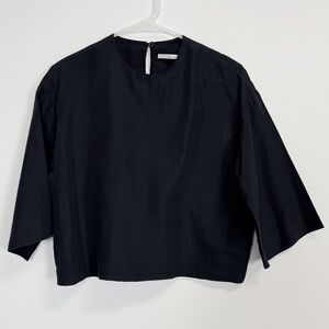 Abahouse Devinette Blouse Womens Size 2 Black 3/4 Sleeve Minimalist Top